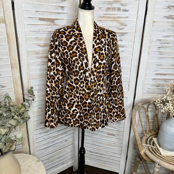 J. CREW Linen Parke Blazer Animal Print Cheetah Leopard Size 8 - Picture 4 of 16